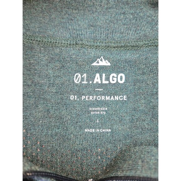 01.Algo Mens Green Wool Blend Sweater Large Performance Quarter-Zip Pullover - Picture 6 of 10